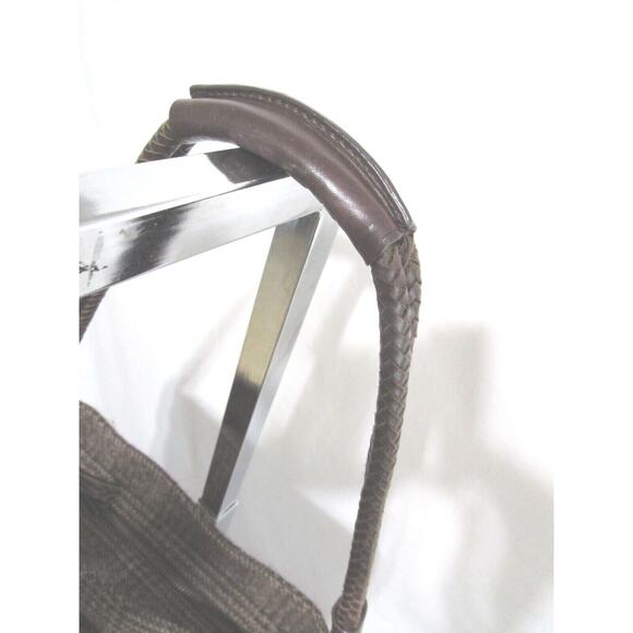 Eddie Bauer Medium Size Brown Plaid Tweed & Leather Shoulder Handbag - Picture 9 of 10